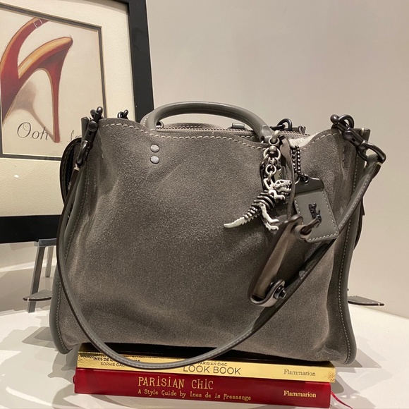 Coach Handbags - Grey Suede Coach Rogue 31 Bag. Charm not included